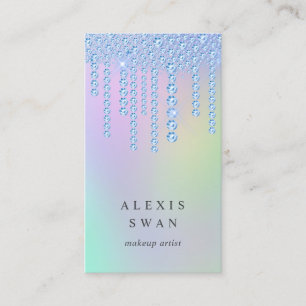 Elegant blue pink & mint diamonds makeup artist business card
