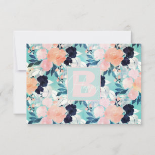 Elegant Blue Pink Mint Flowers Watercolor Floral Thank You Card