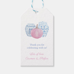 Elegant Blue & Pink Pumpkin Chinoiserie Favour Tag
