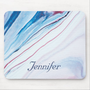 Elegant BLUE PINK PURPLE FAUX MARBLE PERSONALIZED Mouse Pad