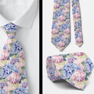 Elegant Blue Pink Purple Hydrangeas Tie