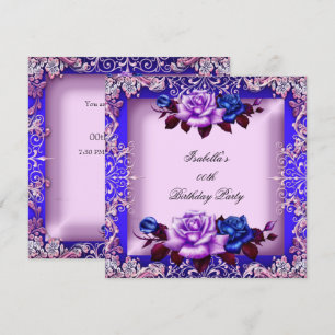 Elegant Blue Pink Purple Lilac Rose Birthday Invitation
