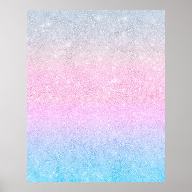 Elegant Blue Pink Silver Glitter Design Poster (Front)