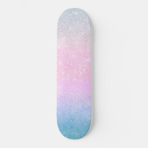 Elegant Blue Pink Silver Glitter Gradient Design Skateboard