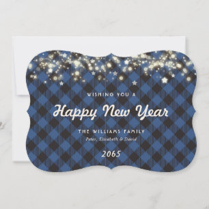 Elegant Blue Plaid New Year Card