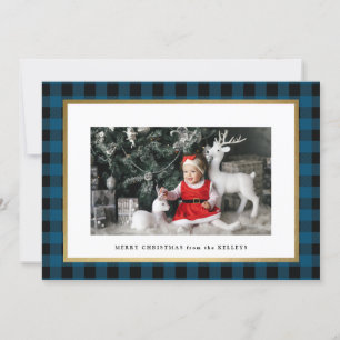 Elegant Blue Plaid Personalized Photo Holiday Card