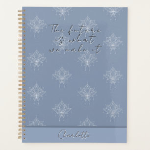Elegant Blue Pretty Floral Lotus Future Quote Planner
