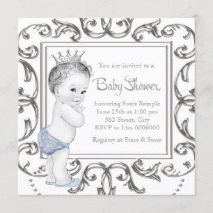 Elegant Blue Prince Baby Shower Invitation