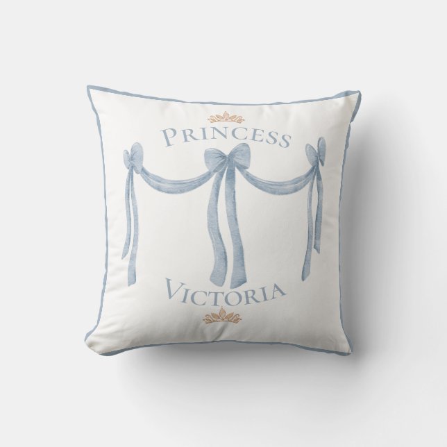 Elegant Blue Princess Name Crowns Satin Girly Throw Pillow (Front)