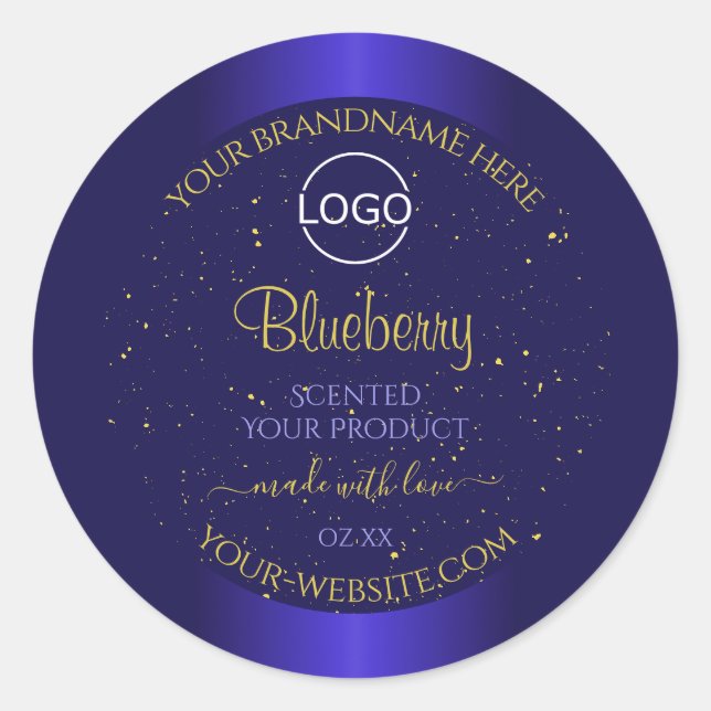 Elegant Blue Product Labels Soft Gold Glitter Logo (Front)