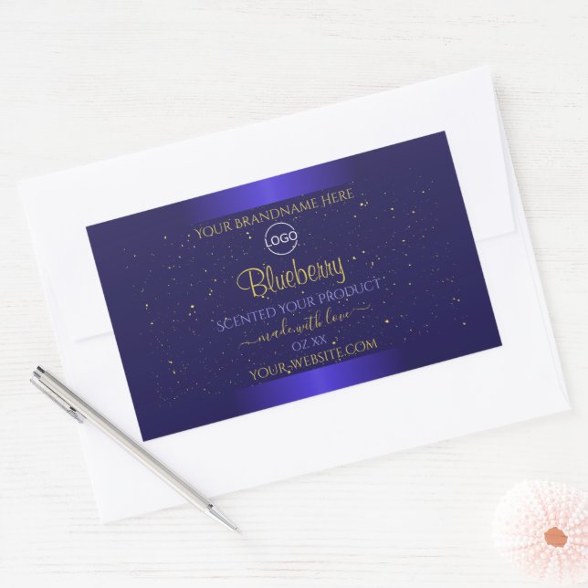 Elegant Blue Product Labels Soft Gold Glitter Logo (Envelope)