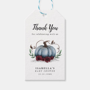 Elegant Blue Pumpkin Baby Shower Favor Gift Tags