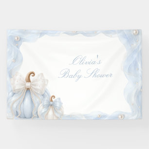 Elegant Blue Pumpkin Bow Baby Shower Backdrop Banner