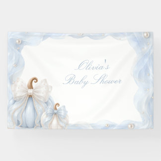 Elegant Blue Pumpkin Bow Baby Shower Backdrop Banner