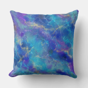 Elegant Blue, Purple And Gold Marble Pattern Throw Pillow