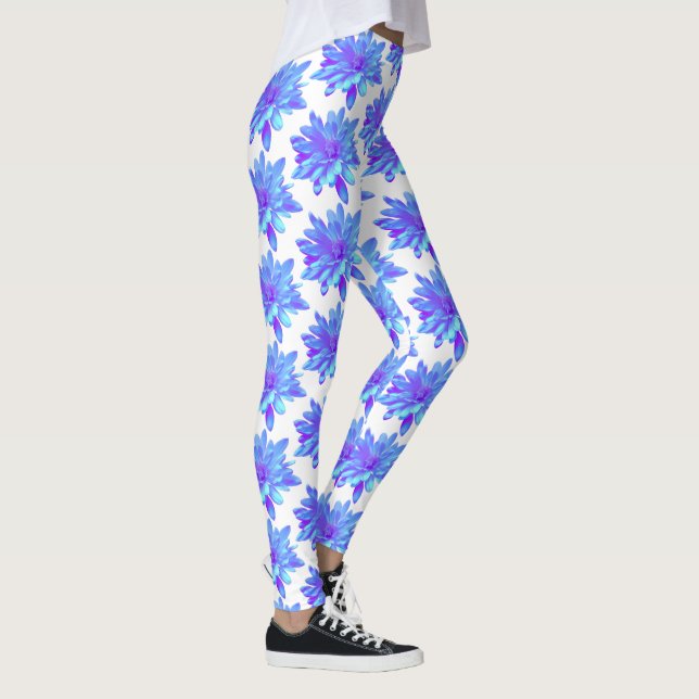 Elegant blue purple floral flower  leggings (Right)