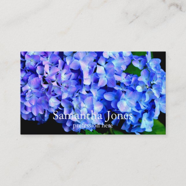 Elegant blue purple floral hydrangeas business card (Front)
