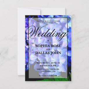 Elegant blue purple floral hydrangeas invitation