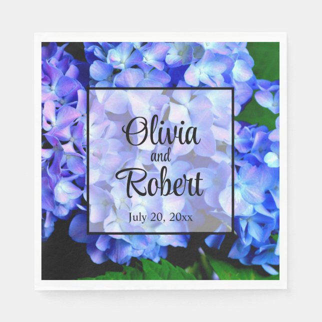 Elegant blue purple floral hydrangeas napkin (Front)