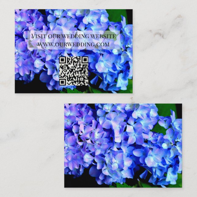 Elegant blue purple floral hydrangeas QR code Enclosure Card (Front/Back)