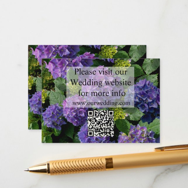 Elegant blue purple floral hydrangeas QR code Enclosure Card (Front/Back In Situ)