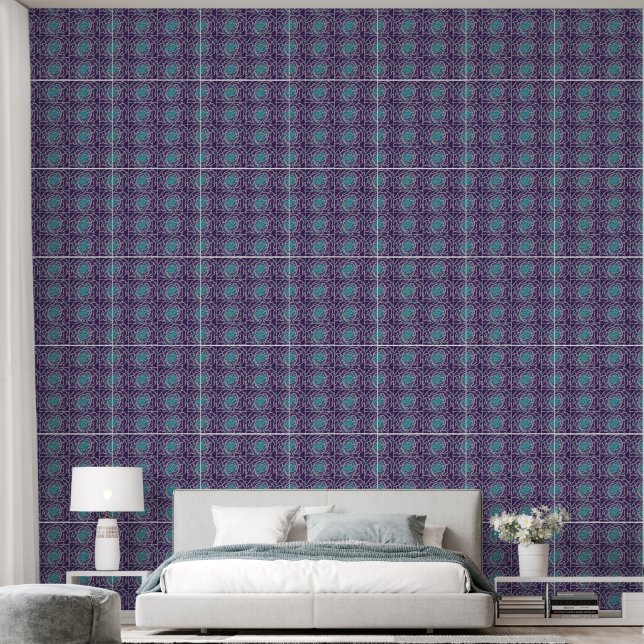 Elegant Blue & Purple Geometric Tile Pattern Wallpaper (Bedroom)