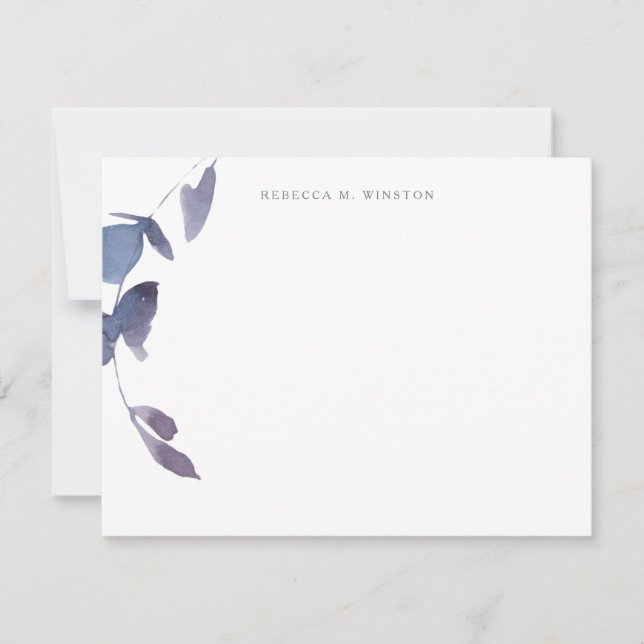 Elegant Blue Purple Greenery Stationery Card (Front)