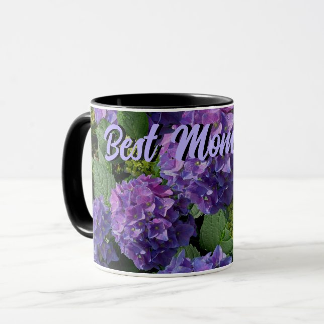 Elegant blue purple magenta flowers Best Mom ever Mug (Front Left)