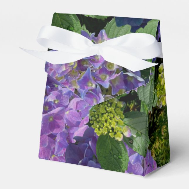 Elegant blue purple magenta green floral hydrangea favor box (Front Side)