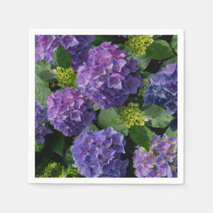 Elegant blue purple magenta green floral hydrangea napkin