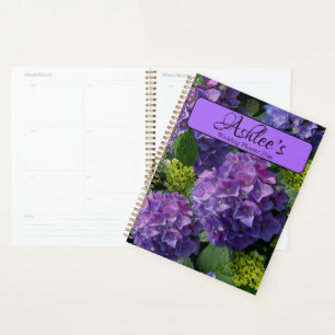 Elegant blue purple magenta green floral hydrangea planner