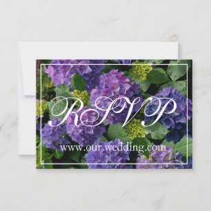 Elegant blue purple magenta green floral hydrangea save the date