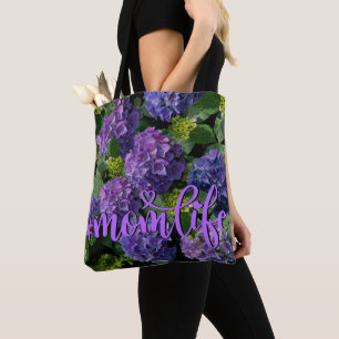Elegant blue purple magenta green floral hydrangea tote bag