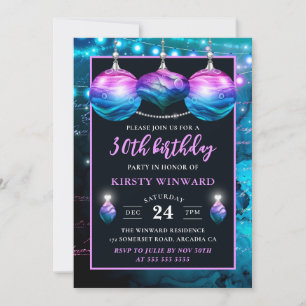 Elegant Blue & Purple Mermaid Baubles Birthday Invitation