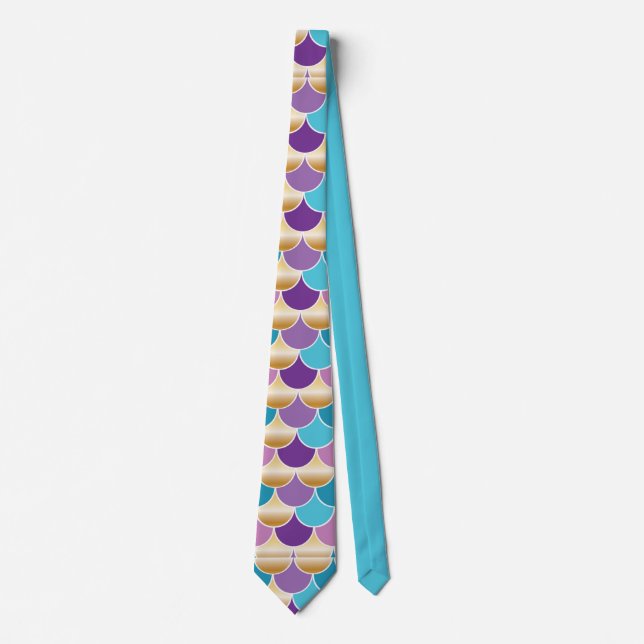 Elegant Blue & Purple Mermaid Scale Pattern Tie (Front)