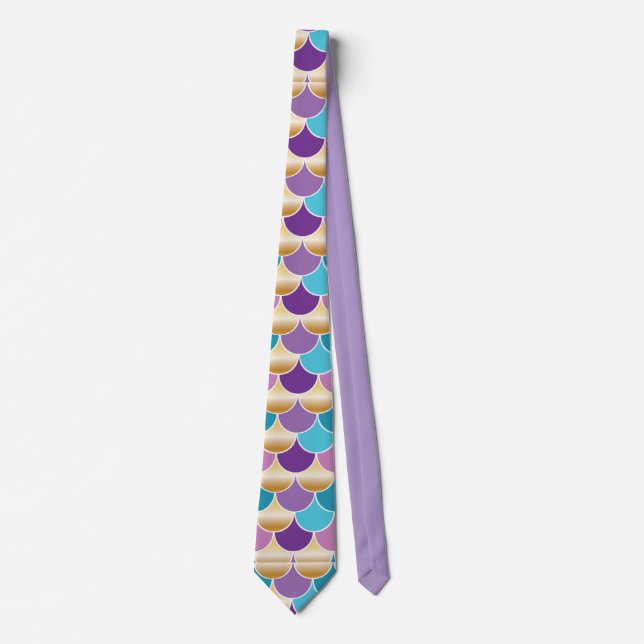Elegant Blue & Purple Mermaid Scale Pattern Tie (Front)