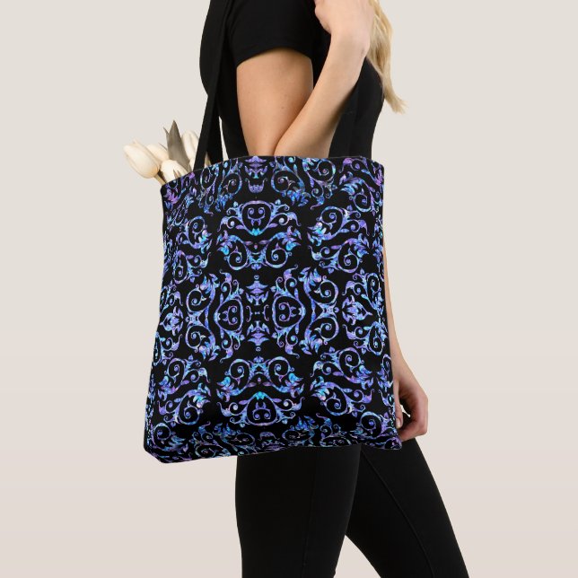 Elegant Blue & Purple Pearl Pattern Tote Bag (Close Up)