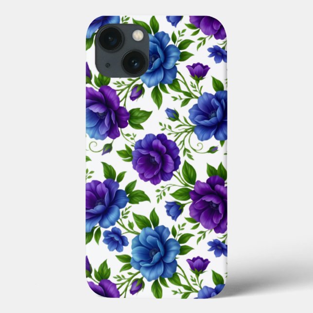 Elegant Blue & Purple Rose Floral Pattern Case-Mate iPhone Case (Back)