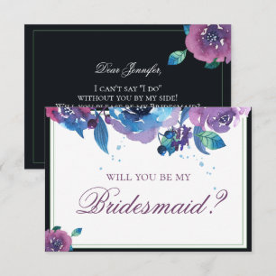 Elegant Blue Purple Twilight Floral Bridesmaid Invitation