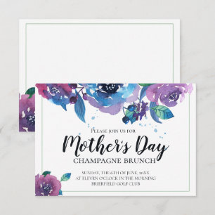 Elegant Blue Purple Twilight Floral Mothers Day Invitation