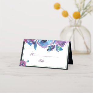 Elegant Blue Purple Twilight Floral Wedding Table Place Card