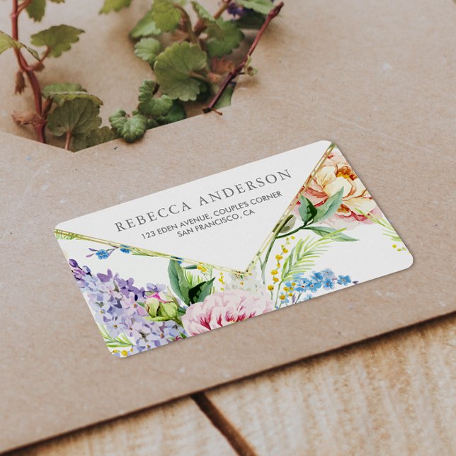 Elegant Blue & Purple Watercolor Blossom | Wedding Label (Return Address Label Mock-up)