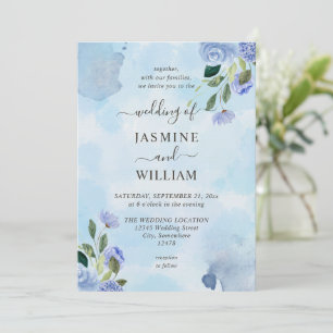 Elegant Blue Purple  Watercolor Simple Floral  Invitation