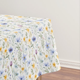 Elegant Blue Purple Watercolor Wildflower  Tablecloth