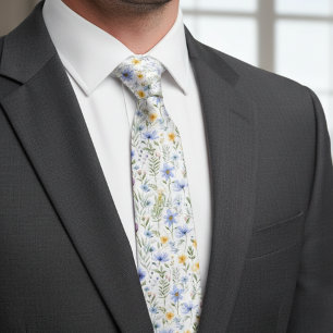 Elegant Blue Purple Watercolor Wildflower  Tie