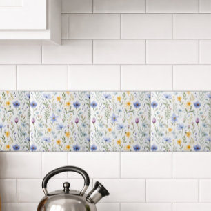 Elegant Blue Purple Watercolor Wildflower  Tile