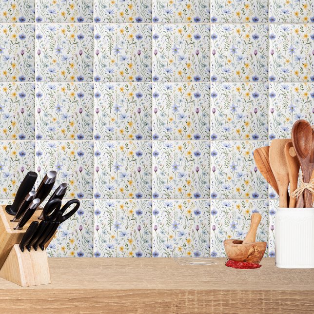 Elegant Blue Purple Watercolor Wildflower  Tile (Creator Uploaded)