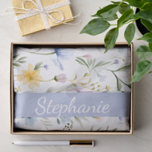 Elegant Blue Purple Watercolor Wildflower Tissue Paper