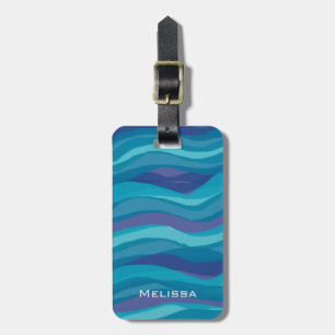 Elegant Blue Purple Wavy Stripes Personalized Luggage Tag