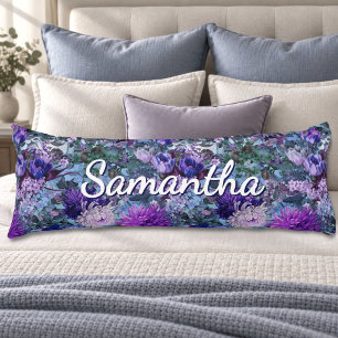 Elegant blue purples floral pattern body pillow